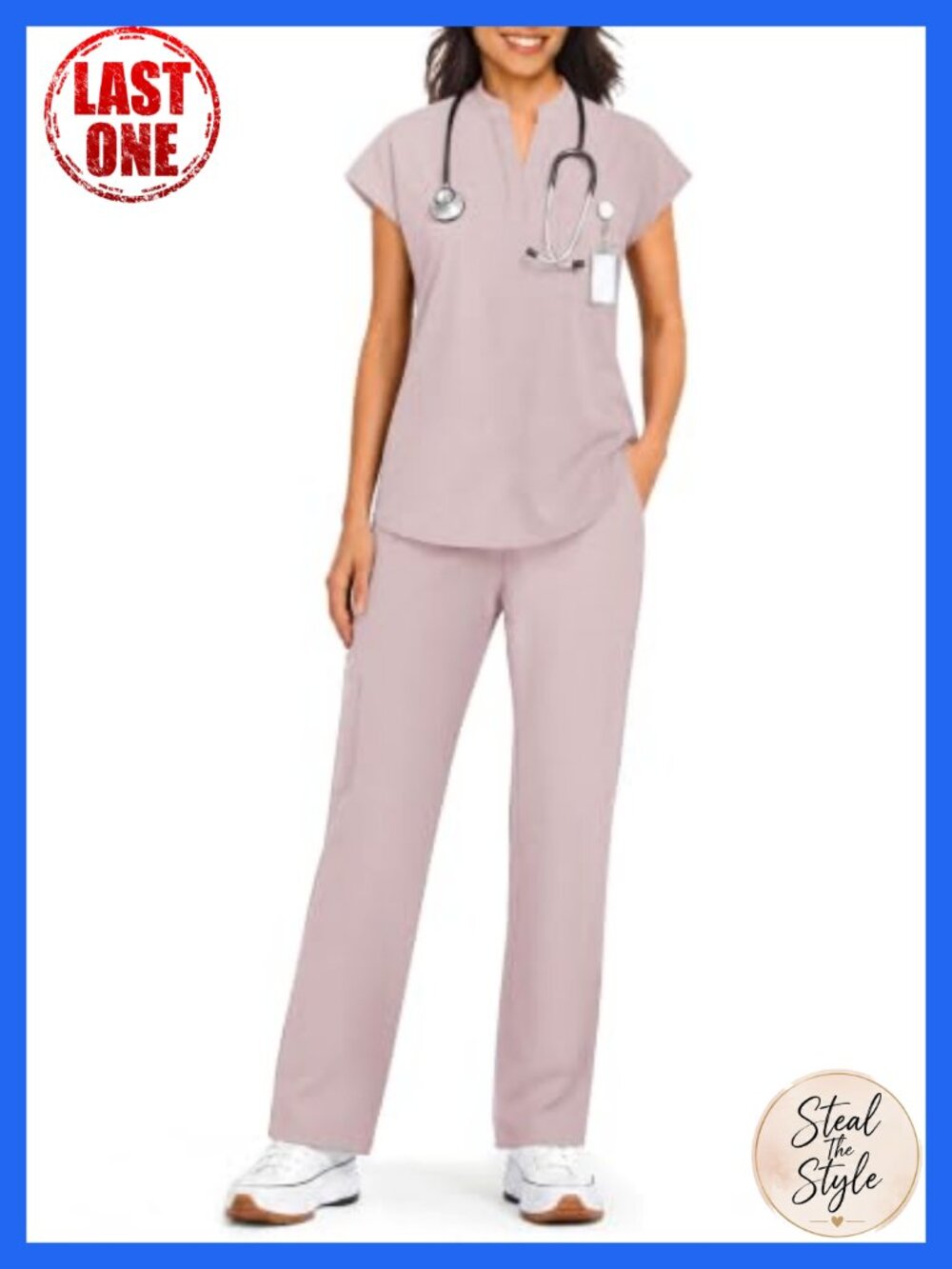 Women's Scrub Set V-Neck Top Straight-Leg Pants 7 Pockets